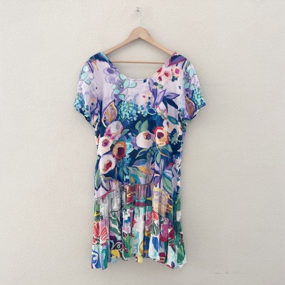 Jams World Hattie Dress XL Dewberry Drop Waist Tiered Floral Tropical Resort - Picture 3 of 9